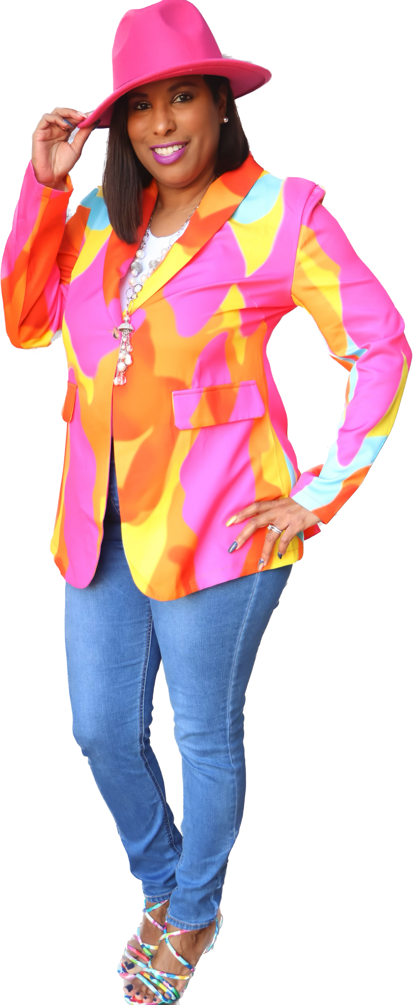 Tameka Harris in Colorful Blazer 